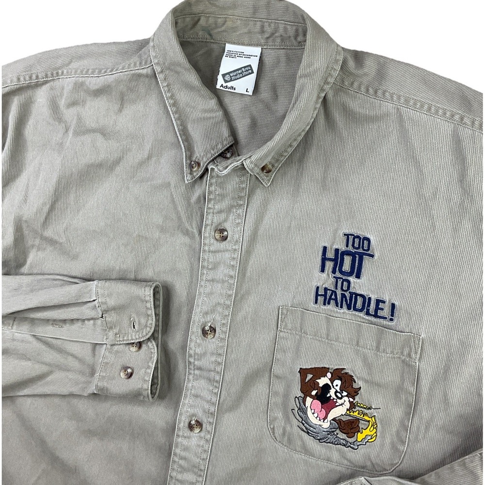 Warner Bros Looney Tunes Taz‎ Mens Large Corduroy Button Up Shirt 90s Vintage